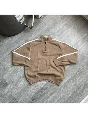 Brown / White / Beige Tommy Hilfiger Quarter-Zip Pullover Sweater
